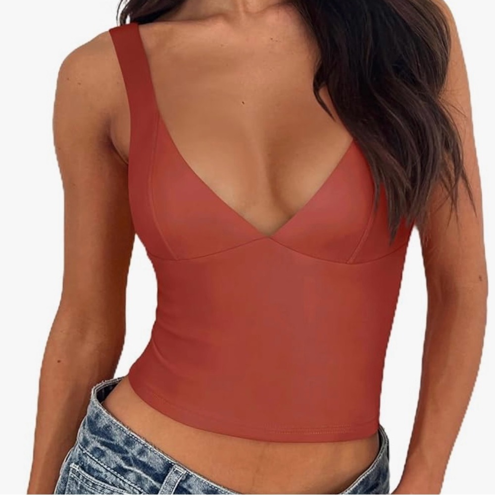 REORIA Women’s Summer Deep V Neck Sleeve slim fit trendy Y2K Corset Cami Tank